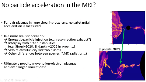 Slide 27/29 at 48:06: No particle acceleration in the MRI?
